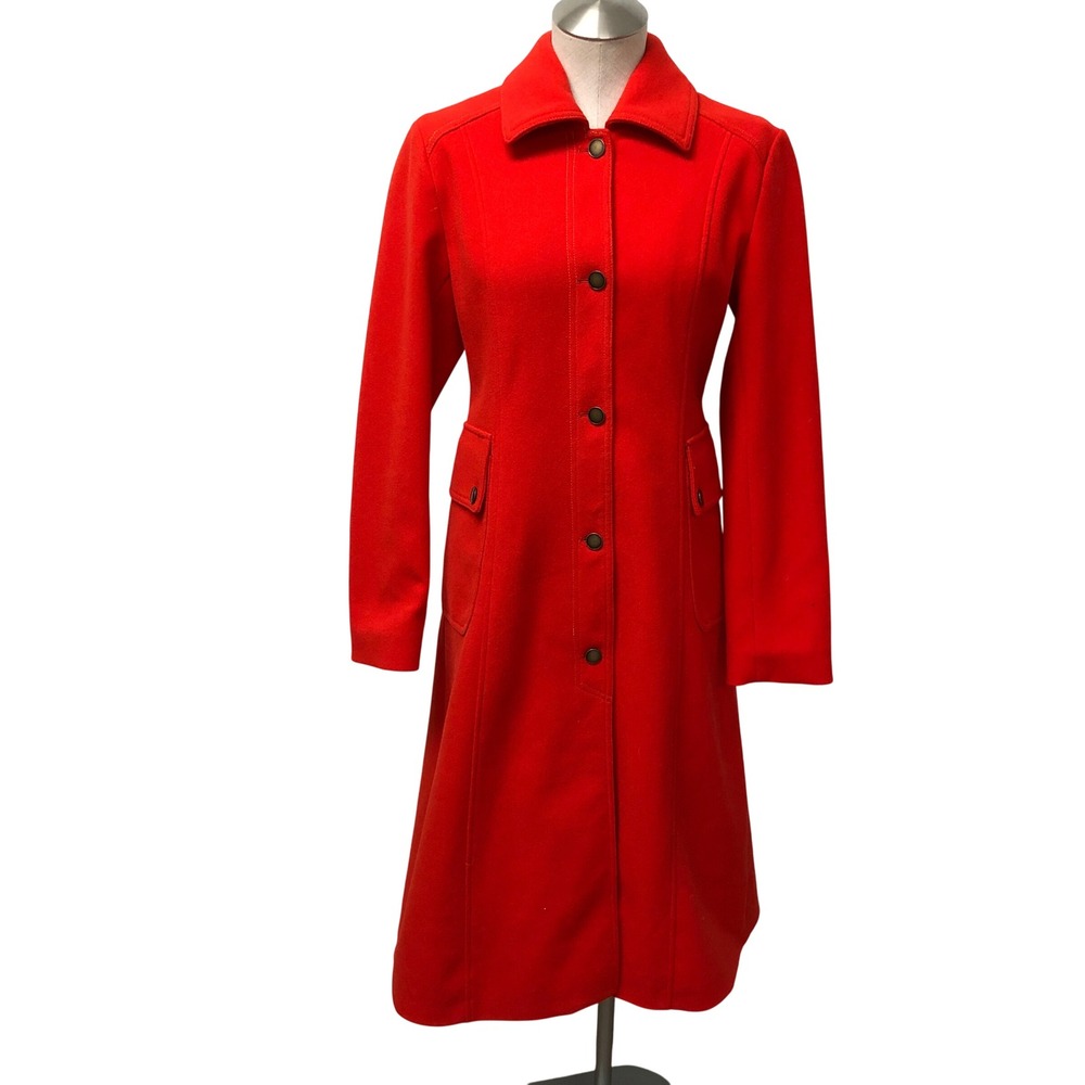 Anthropologie Long Coat Womens XS Red Button Front Flap Pockets Lined Preppy